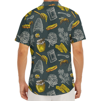 Vintage Honey Bee Print Men's Deep V-Neck Shirt