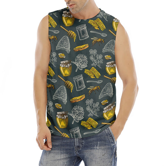 Vintage Honey Bee Print Men's Fitness Tank Top
