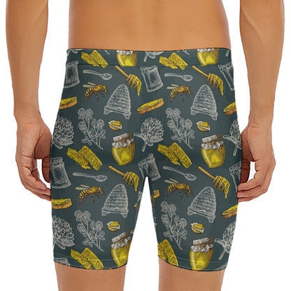 Vintage Honey Bee Print Men's Long Boxer Briefs