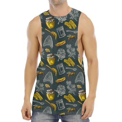 Vintage Honey Bee Print Men's Muscle Tank Top
