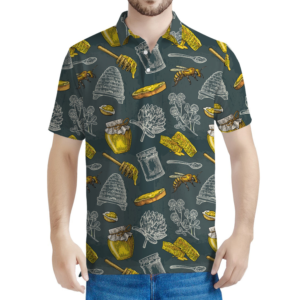 Vintage Honey Bee Print Men's Polo Shirt