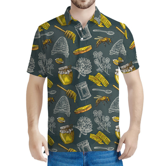 Vintage Honey Bee Print Men's Polo Shirt