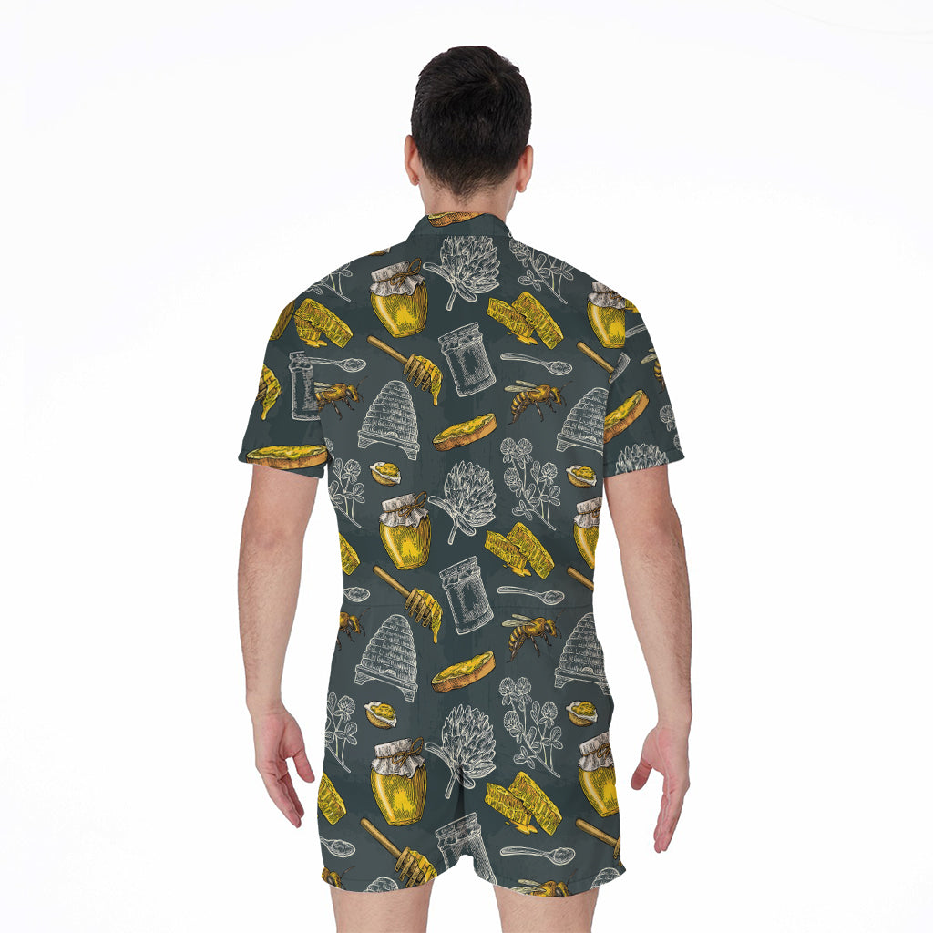 Vintage Honey Bee Print Men's Rompers