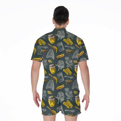 Vintage Honey Bee Print Men's Rompers