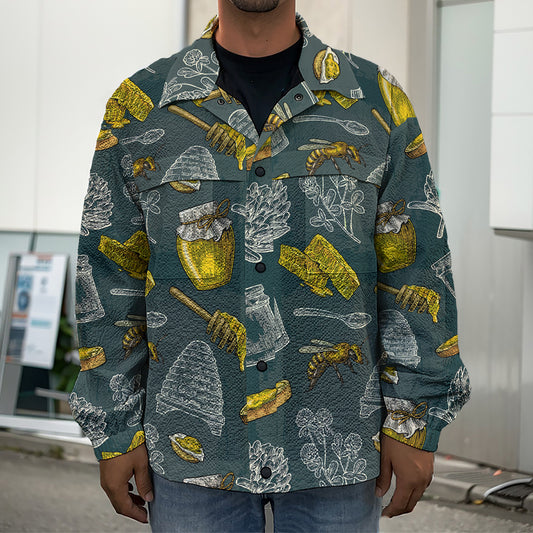Vintage Honey Bee Print Men's Shirt Jacket