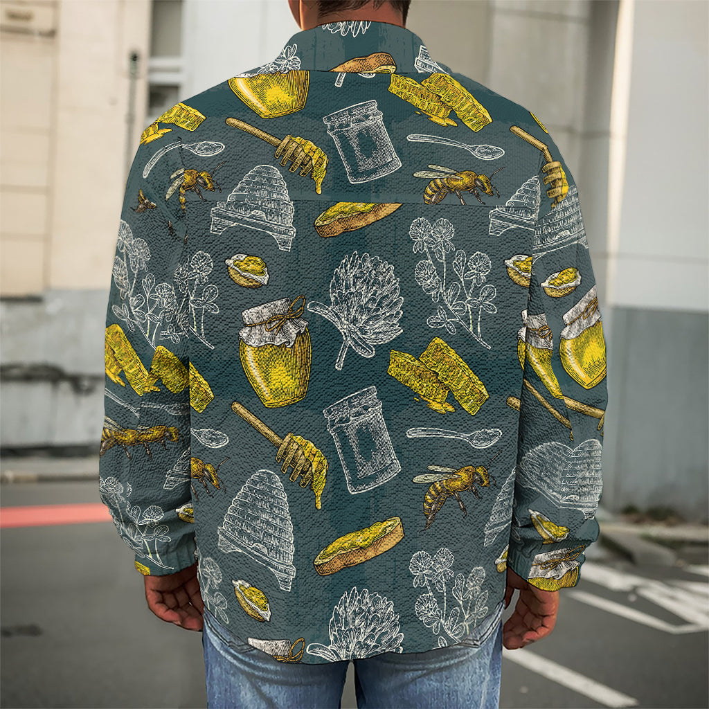 Vintage Honey Bee Print Men's Shirt Jacket