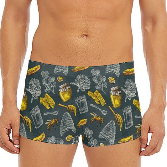Vintage Honey Bee Print Men's Short Boxer Briefs