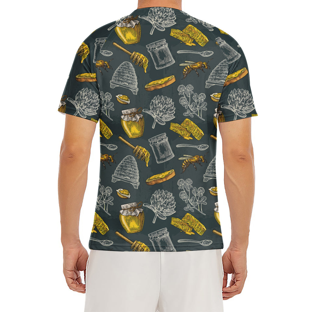 Vintage Honey Bee Print Men's Short Sleeve Rash Guard