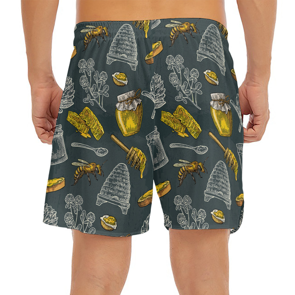 Vintage Honey Bee Print Men's Split Running Shorts