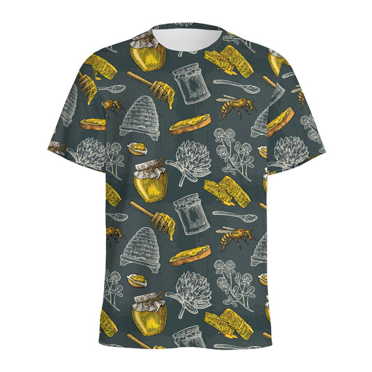 Vintage Honey Bee Print Men's Sports T-Shirt