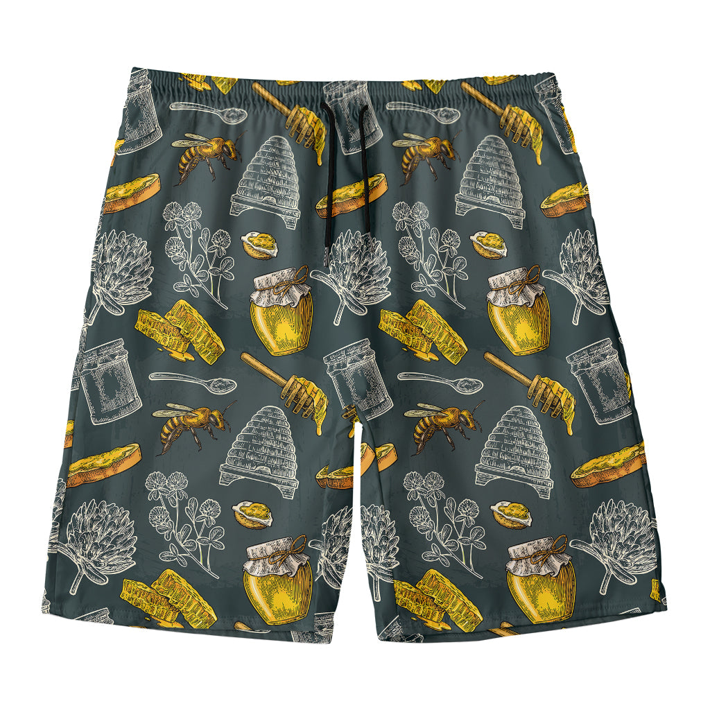 Vintage Honey Bee Print Men's Swim Trunks