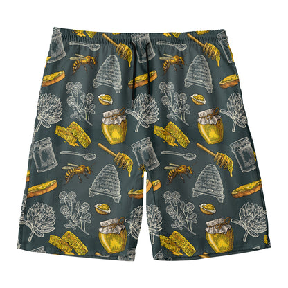 Vintage Honey Bee Print Men's Swim Trunks
