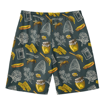 Vintage Honey Bee Print Men's Swim Trunks