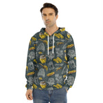 Vintage Honey Bee Print Men's Velvet Pullover Hoodie