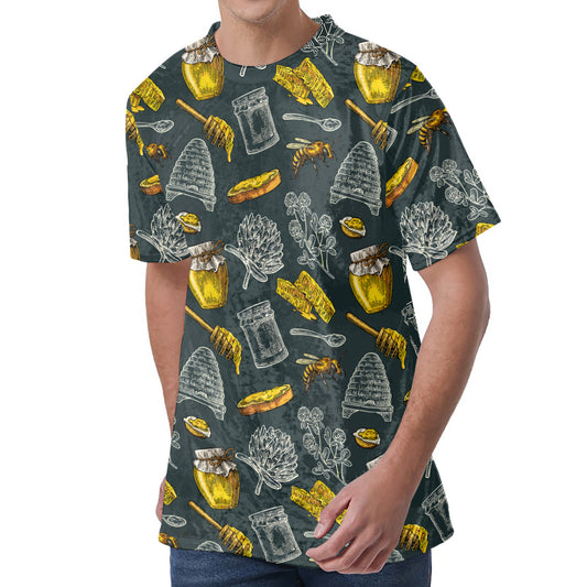 Vintage Honey Bee Print Men's Velvet T-Shirt