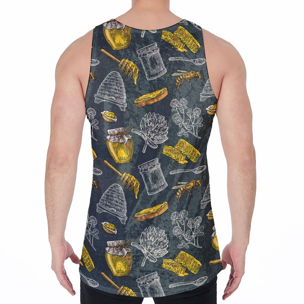 Vintage Honey Bee Print Men's Velvet Tank Top