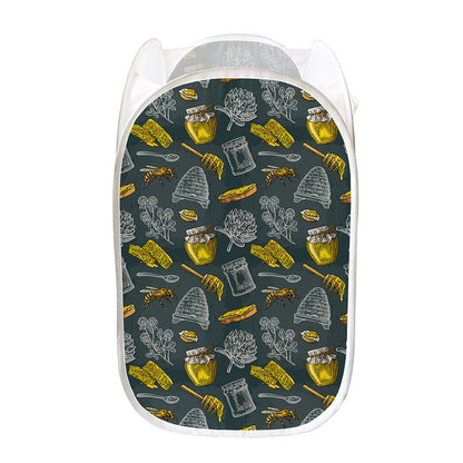 Vintage Honey Bee Print Mesh Laundry Hamper