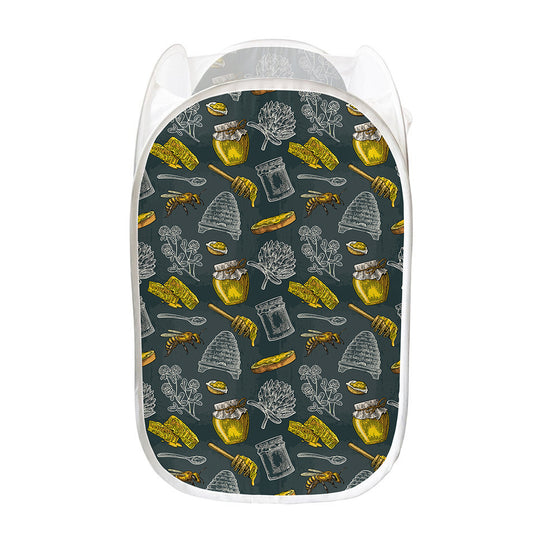 Vintage Honey Bee Print Mesh Laundry Hamper