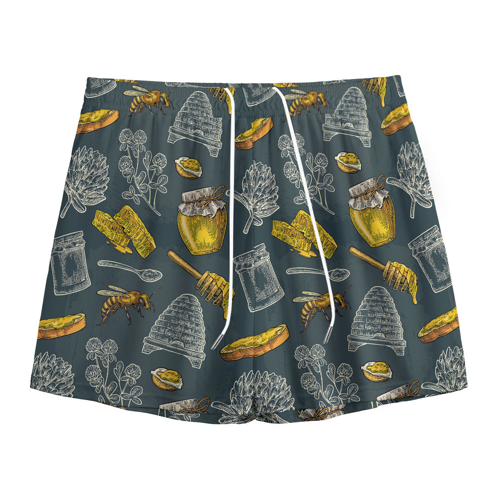 Vintage Honey Bee Print Mesh Shorts