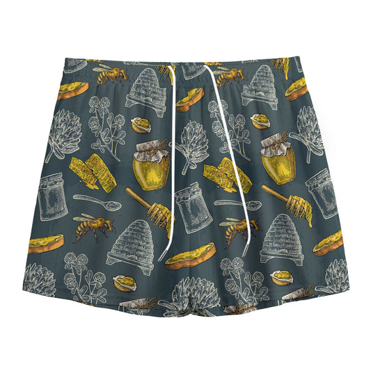 Vintage Honey Bee Print Mesh Shorts