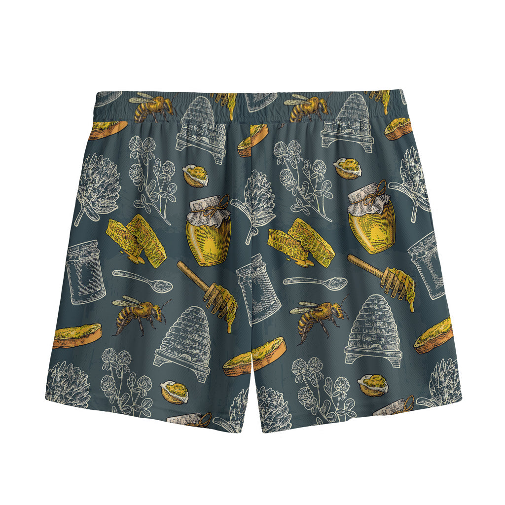 Vintage Honey Bee Print Mesh Shorts