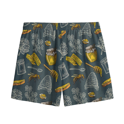 Vintage Honey Bee Print Mesh Shorts