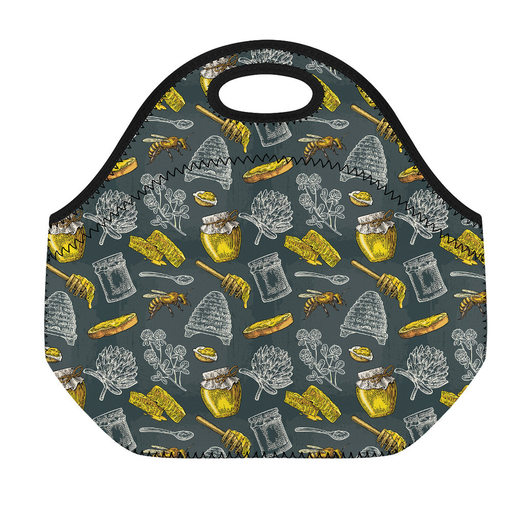 Vintage Honey Bee Print Neoprene Lunch Bag