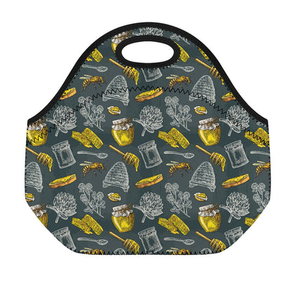 Vintage Honey Bee Print Neoprene Lunch Bag