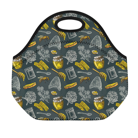 Vintage Honey Bee Print Neoprene Lunch Bag