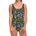 Vintage Honey Bee Print One Piece Swimsuit