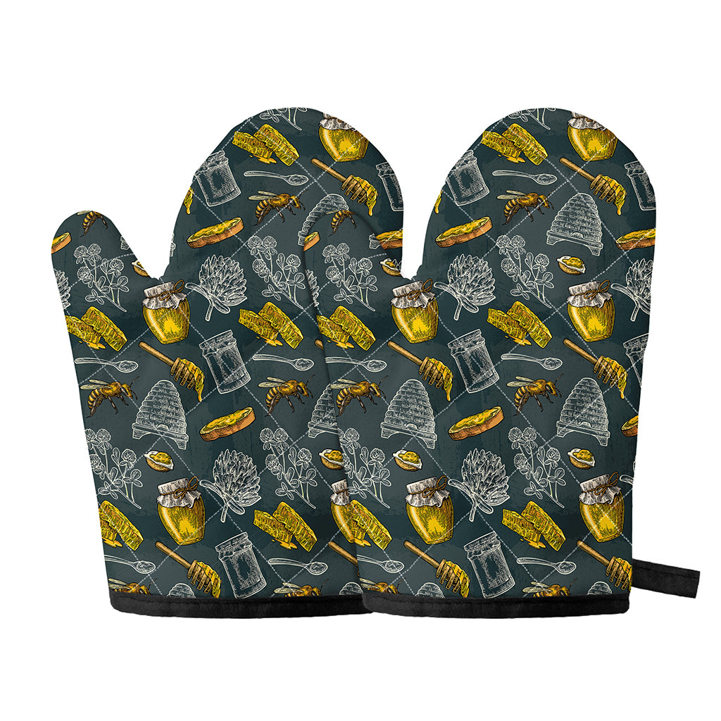 Vintage Honey Bee Print Oven Mitts