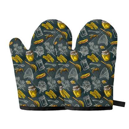 Vintage Honey Bee Print Oven Mitts