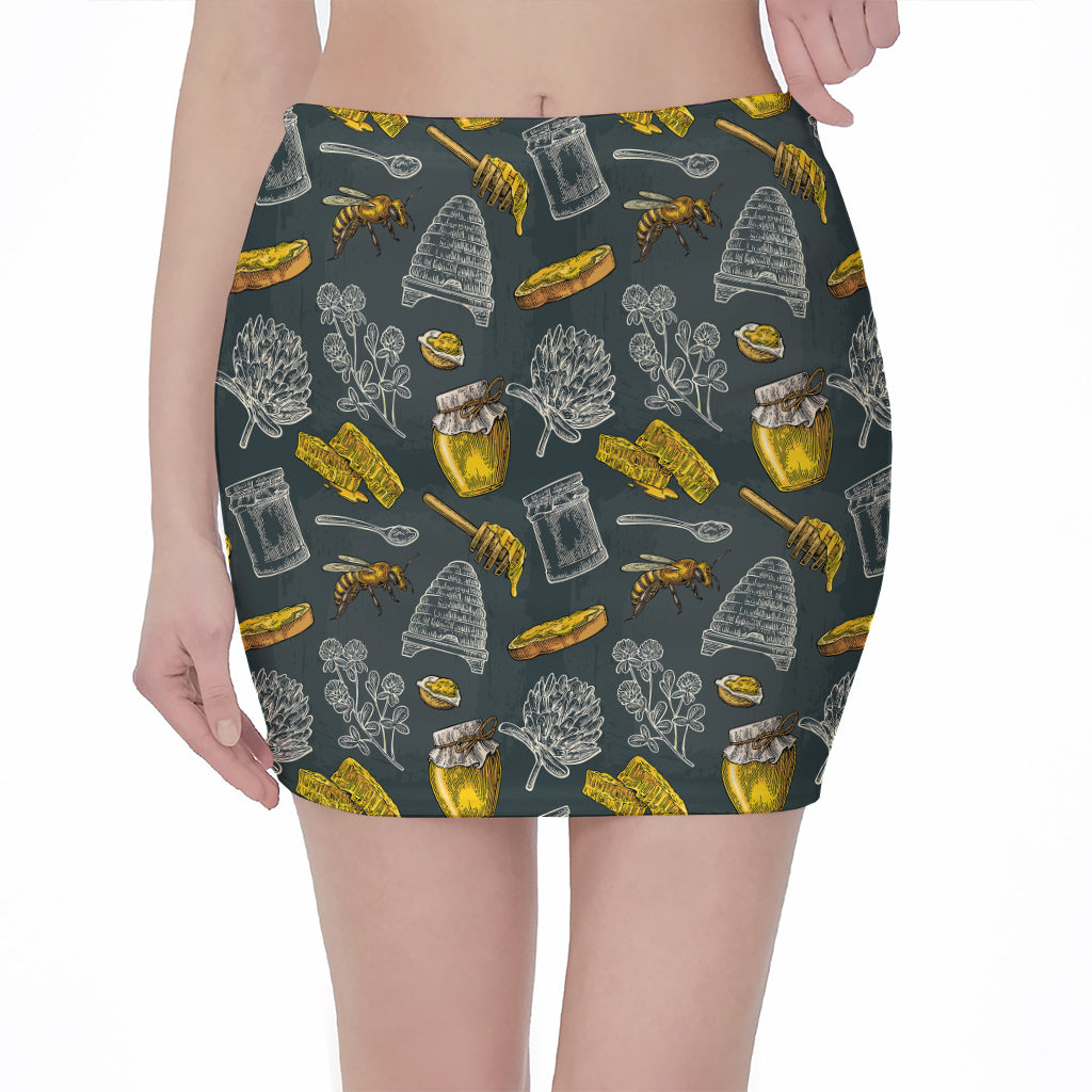 Vintage Honey Bee Print Pencil Mini Skirt