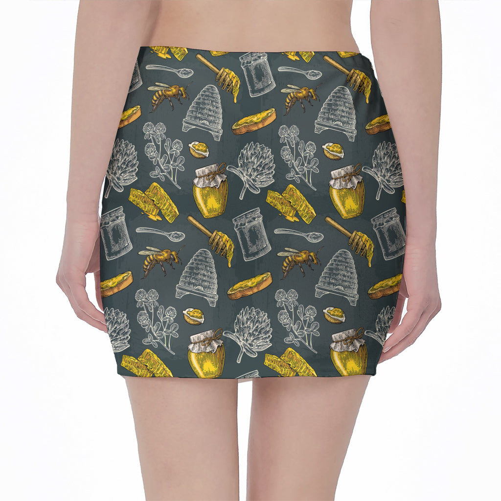 Vintage Honey Bee Print Pencil Mini Skirt