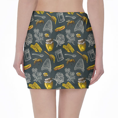 Vintage Honey Bee Print Pencil Mini Skirt