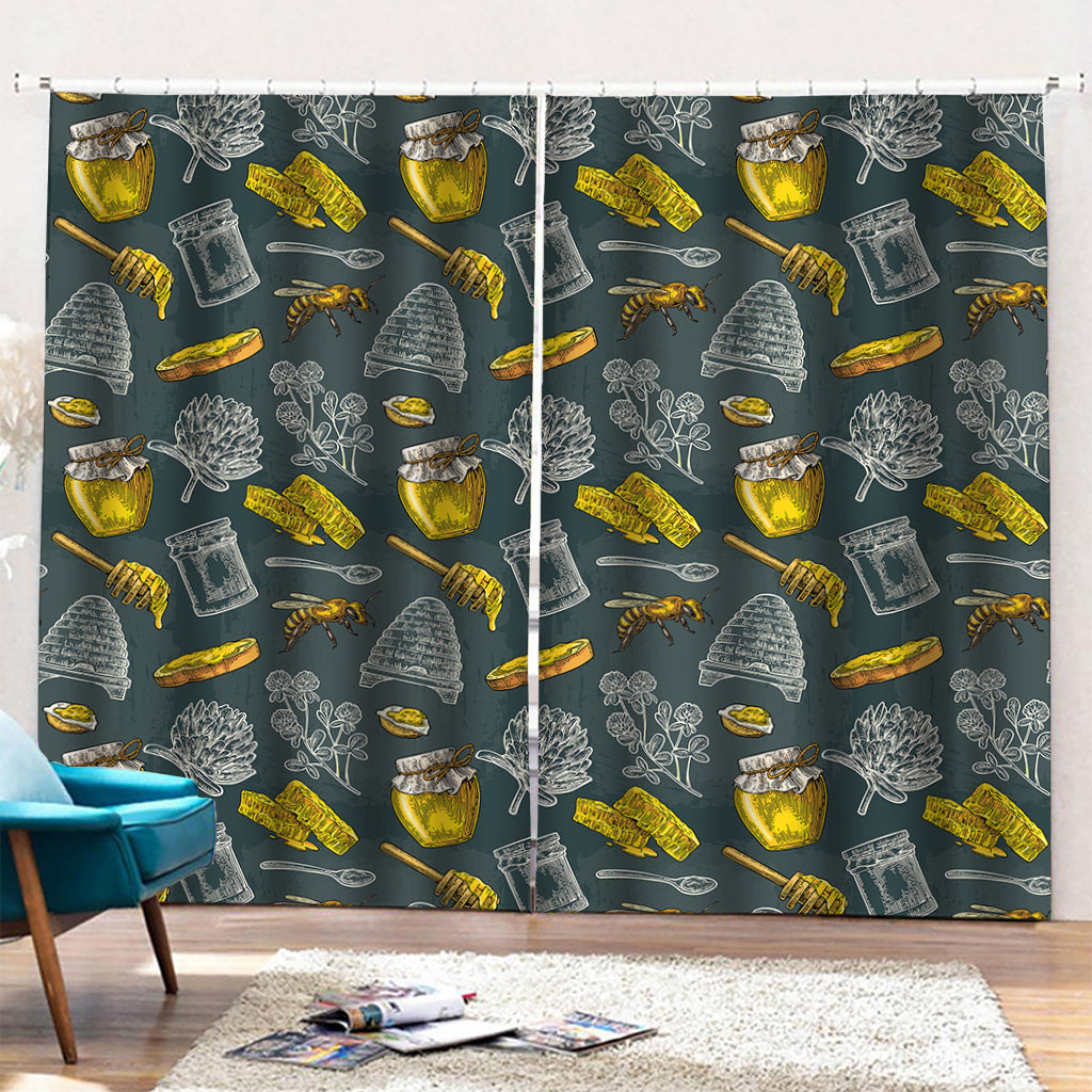 Vintage Honey Bee Print Pencil Pleat Curtains