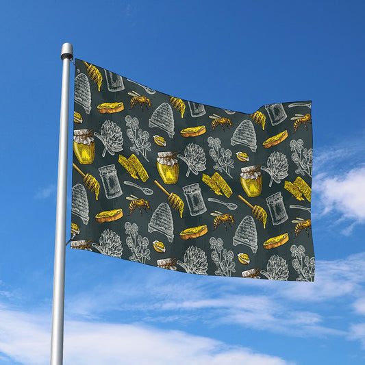 Vintage Honey Bee Print Polyester Flag