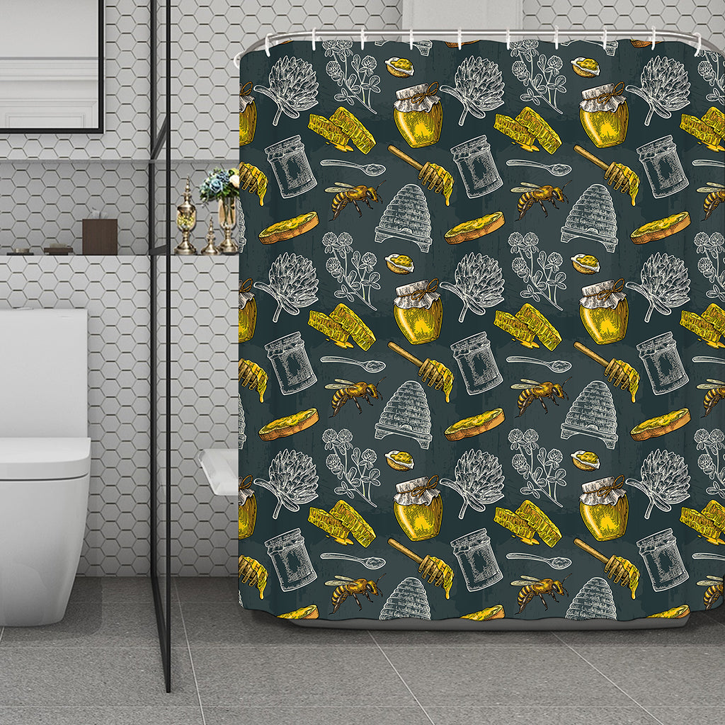 Vintage Honey Bee Print Polyester Shower Curtain