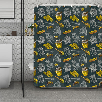 Vintage Honey Bee Print Polyester Shower Curtain