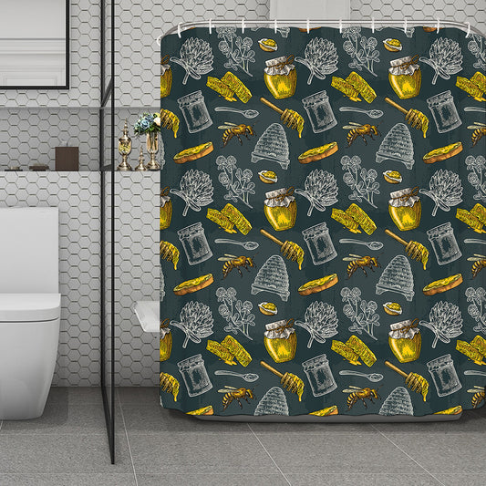 Vintage Honey Bee Print Polyester Shower Curtain