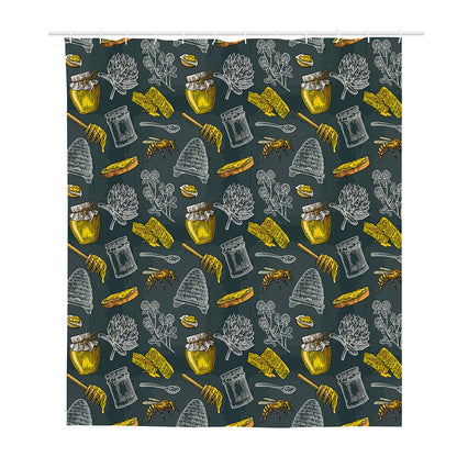 Vintage Honey Bee Print Polyester Shower Curtain
