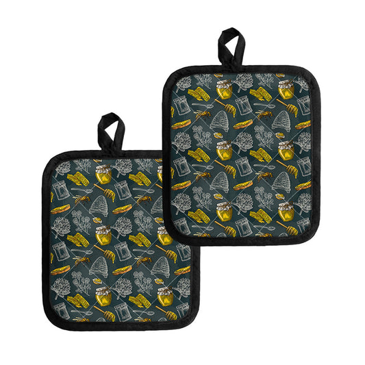 Vintage Honey Bee Print Pot Holders