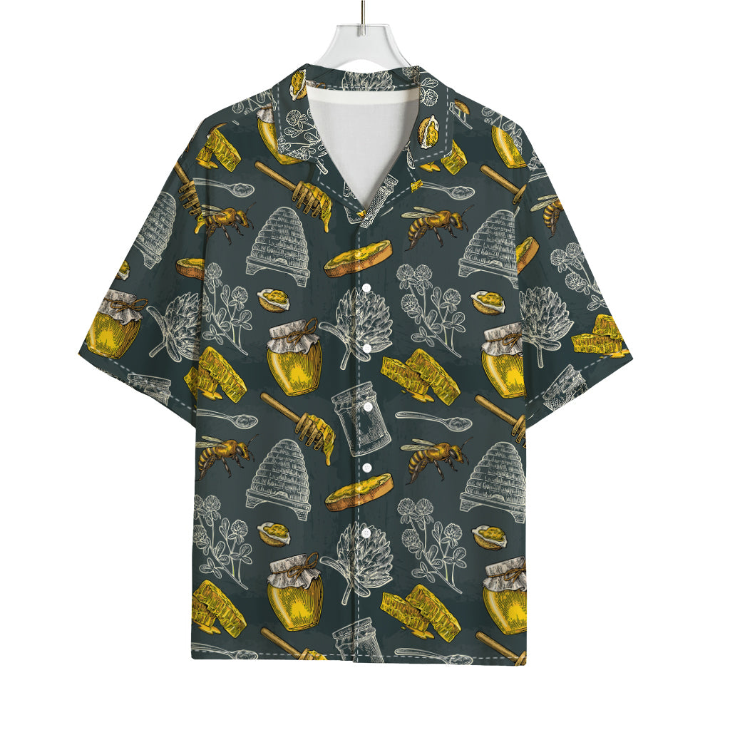 Vintage Honey Bee Print Rayon Hawaiian Shirt