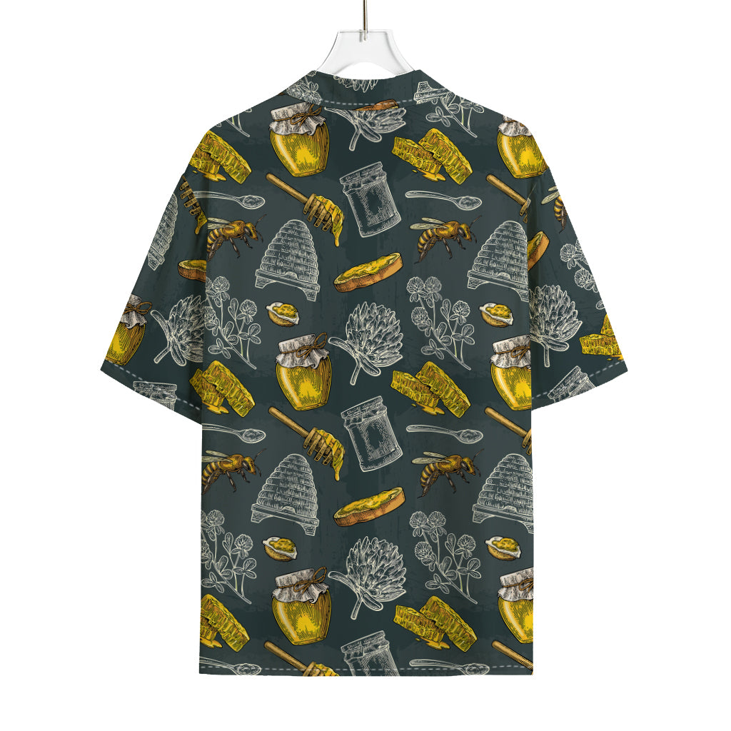 Vintage Honey Bee Print Rayon Hawaiian Shirt