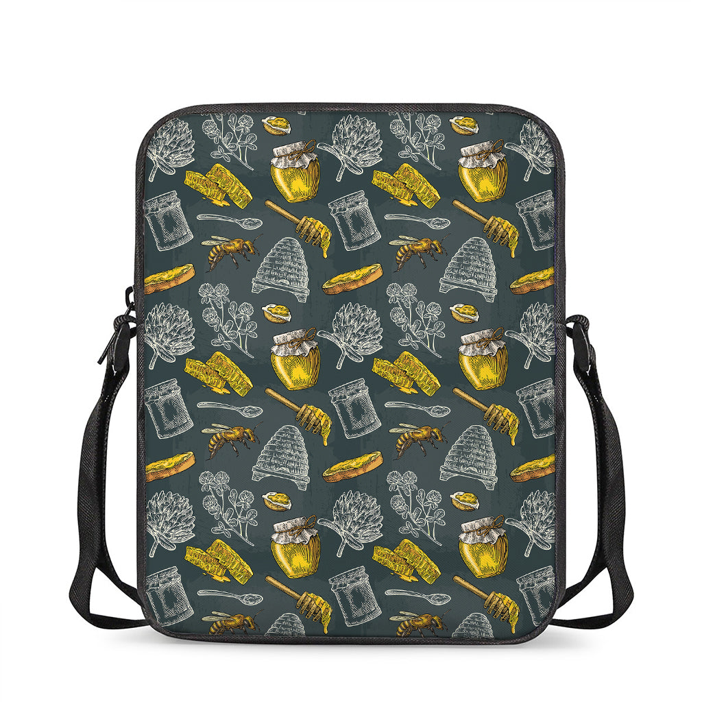 Vintage Honey Bee Print Rectangular Crossbody Bag