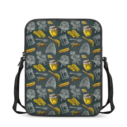 Vintage Honey Bee Print Rectangular Crossbody Bag