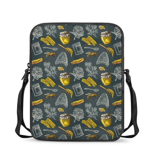 Vintage Honey Bee Print Rectangular Crossbody Bag