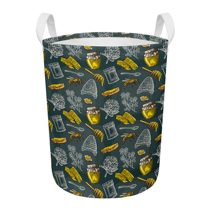 Vintage Honey Bee Print Round Laundry Basket