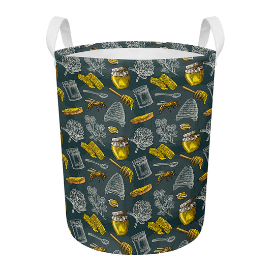 Vintage Honey Bee Print Round Laundry Basket