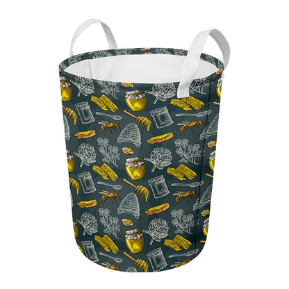 Vintage Honey Bee Print Round Laundry Basket